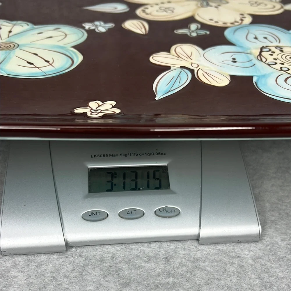Pier 1 Imports Cassidy Platter Hand Painted Earthenware Brown White Blue Floral